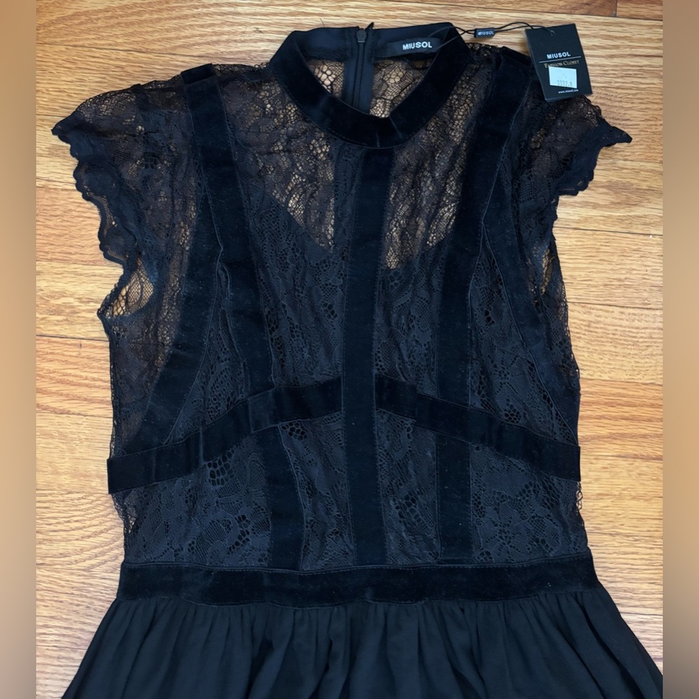 Miusol Dress Women’s Medium Black Lace/Suede Top Lined Maxi Evening Formal New - Picture 6 of 12